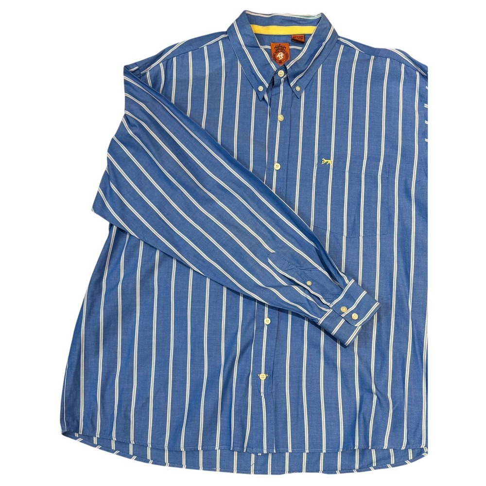 Red Snap Striped Button Down Shirt XXL Blue White Cotton Long Sleeve Greyhound